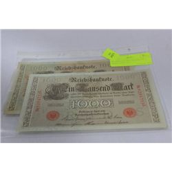 SCARCE UNC 1910 GERMAN 100 MARK NOTES X2