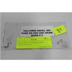 VALCAMBI .999 PURE SILVER 1 GRAM BARS X2
