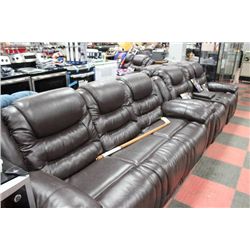CHOCOLATE BROWN LEATHER SOFA AND CONSOLE LOVESEAT