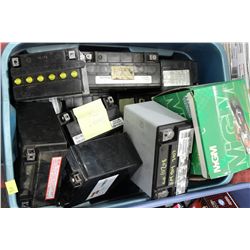 BIN OF USED MOTORCYCLE BATTERIES
