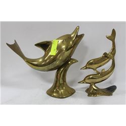 PAIR OF BRASS DOLPHIN ORNAMENTS