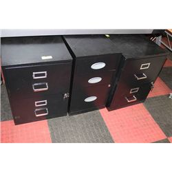 3 BLACK 2 AND 3 DRAWER FILING CABINETS