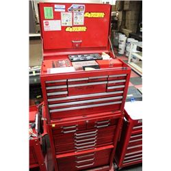 RED TOOL BOX W TOOL CHEST AND INCLUDES
