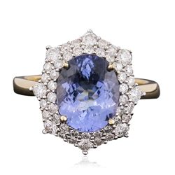 14KT Yellow Gold 3.20ct Tanzanite and Diamond Ring