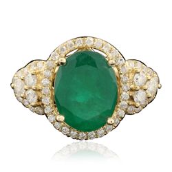 14KT Yellow Gold 3.25ct Emerald and Diamond Ring