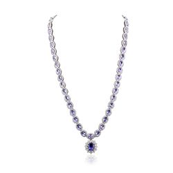 14KT White Gold 35.22ctw Tanzanite and Diamond Necklace