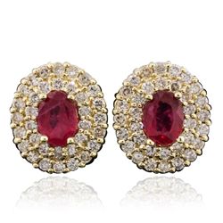 14KT Yellow Gold 2.07ctw Ruby and Diamond Earrings