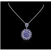 Image 1 : 14KT White Gold 28.87ctw Tanzanite and Diamond Pendant With Chain