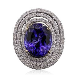 14KT White Gold GIA Certified 12.54ct Tanzanite and Diamond Ring