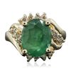 Image 1 : 14KT Yellow Gold 3.32ct Emerald and Diamond Ring