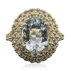 14KT Yellow Gold 3.26ct Aquamarine and Diamond Ring