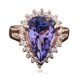 14KT Rose Gold 5.10ct Tanzanite and Diamond Ring