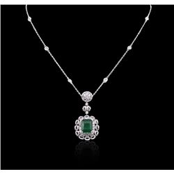 14-18KT 5.24ctw Emerald and Diamond Pendant With Chain