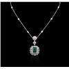 Image 1 : 14-18KT 5.24ctw Emerald and Diamond Pendant With Chain