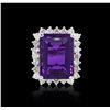 Image 1 : 14KT White Gold 11.49ct Amethyst and Diamond Ring