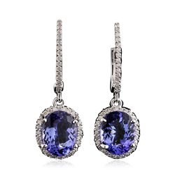 14KT White Gold 5.70ctw Tanzanite and Diamond Earrings