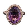 Image 1 : 14KT Rose Gold 6.66ct Amethyst and Diamond Ring