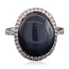 Image 1 : 14KT White Gold 11.81ct Blue Star Sapphire and Diamond Ring