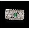 Image 1 : 14KT White Gold 0.32ct Emerald and Diamond Ring