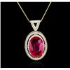 Image 2 : 14KT Yellow Gold 21.67ct Ruby and Diamond Pendant With Chain