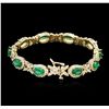 Image 2 : 14KT Yellow Gold 6.50ctw Emerald and Diamond Bracelet