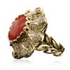 Image 2 : 14KT Yellow Gold 9.36ct Coral and Diamond Ring