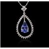 Image 2 : 14KT White Gold 2.98ct Tanzanite and Diamond Pendant With Chain