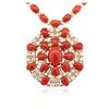 Image 2 : 14KT Yellow Gold 33.95ctw Coral and Diamond Necklace