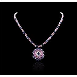 18KT White Gold 42.63ctw Multi Color Sapphire and Diamond Necklace