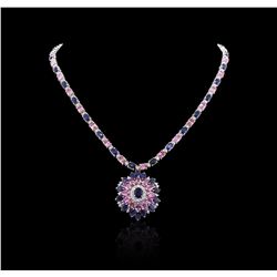 18KT White Gold 42.63ctw Multi Color Sapphire and Diamond Necklace