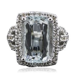 14KT White Gold 7.79ct Aquamarine and Diamond Ring