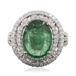 14KT White and Yellow Gold 4.44ct Emerald and Diamond Ring