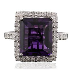 14KT White Gold 6.43ct Amethyst and Diamond Ring