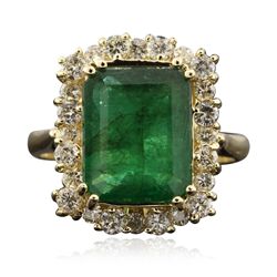 14KT Yellow Gold 3.81ct Emerald and Diamond Ring