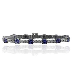 14KT White Gold 6.48ctw Tanzanite and Diamond Tennis Bracelet