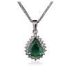 Image 1 : 14KT White Gold 3.75ct Emerald and Diamond Pendant With Chain