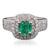 Image 1 : 14KT White Gold 0.99ct Emerald and Diamond Ring