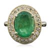 Image 1 : 14KT Yellow Gold 3.09ct Emerald and Diamond Ring