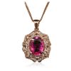 Image 2 : 14KT Rose Gold 2.25ct Tourmaline and Diamond Pendant With Chain