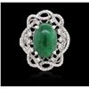 Image 1 : 18KT White Gold 4.72ct Green Opal and Diamond Ring