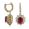 Image 2 : 14KT Yellow Gold 5.76ctw Ruby and Diamond Earrings