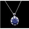 Image 2 : 14KT White Gold 14.44ctw Sapphire and Diamond Pendant With Chain