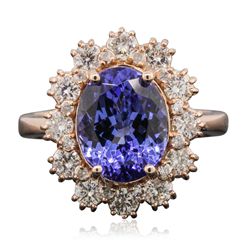 14KT Rose Gold 4.04ct Tanzanite and Diamond Ring