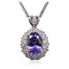 Image 2 : 14KT White Gold 5.59ct Tanzanite and Diamond Pendant With Chain