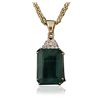 Image 2 : 14KT Yellow Gold GIA Certified 38.72ct Emerald and Diamond Pendant With Chain