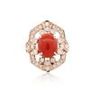 Image 1 : 14KT Rose Gold 3.17ct Coral and Diamond Ring