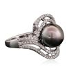 Image 2 : 14KT White Gold Pearl and Diamond Ring