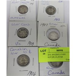 CANADA 10 CENT COIN 1903/06/07/09/13/19  X6
