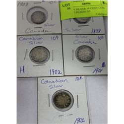 CANADA SILVER 10 CENT COIN 1898/1901/02/02/03  X5