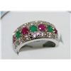 Image 1 : SILVER RED AND GREEN STONE RING